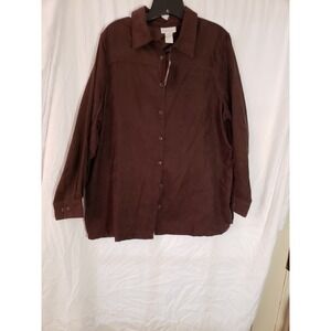 Women's Avenue Brown Suede Like Long Sleeve Shirt Size 14/16
